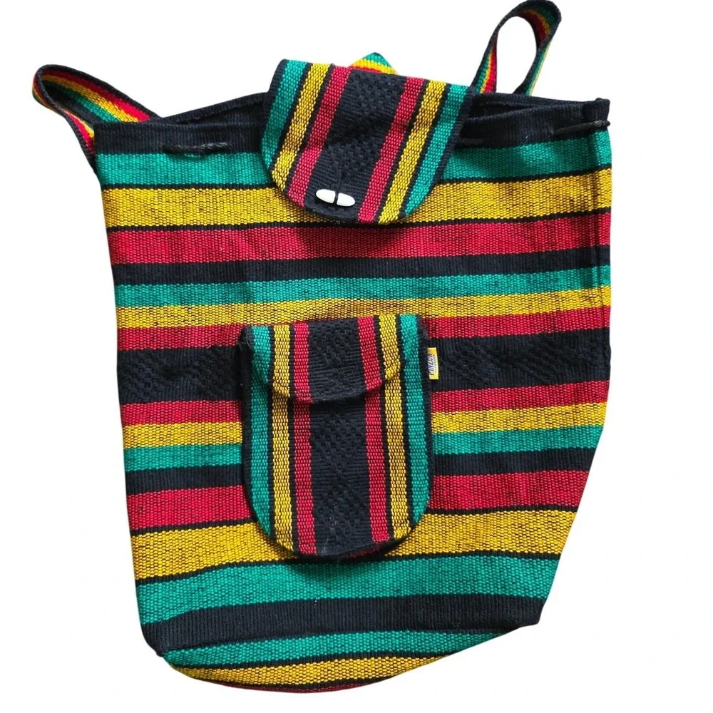 Bohemian striped Indie Rucksack Rasta color Drawstring Pocket festival hippie